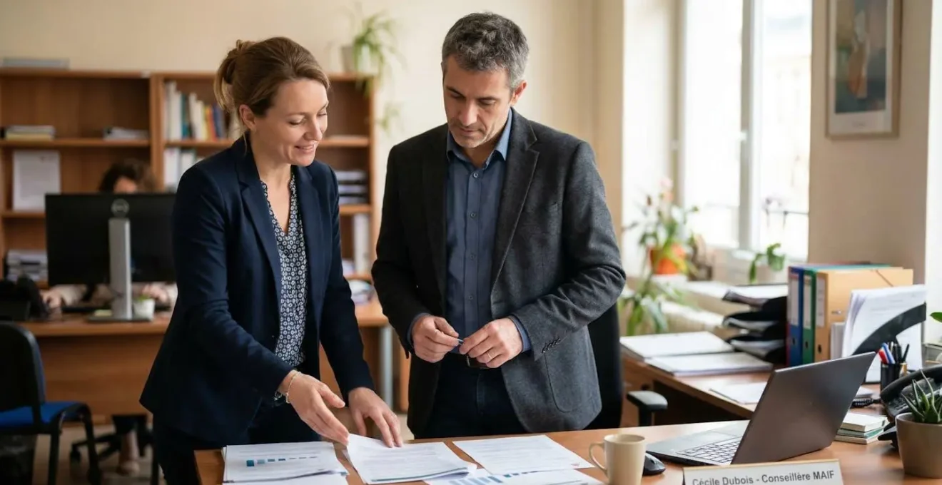 Conseiller en prévoyance et client indépendant en discussion professionnelle