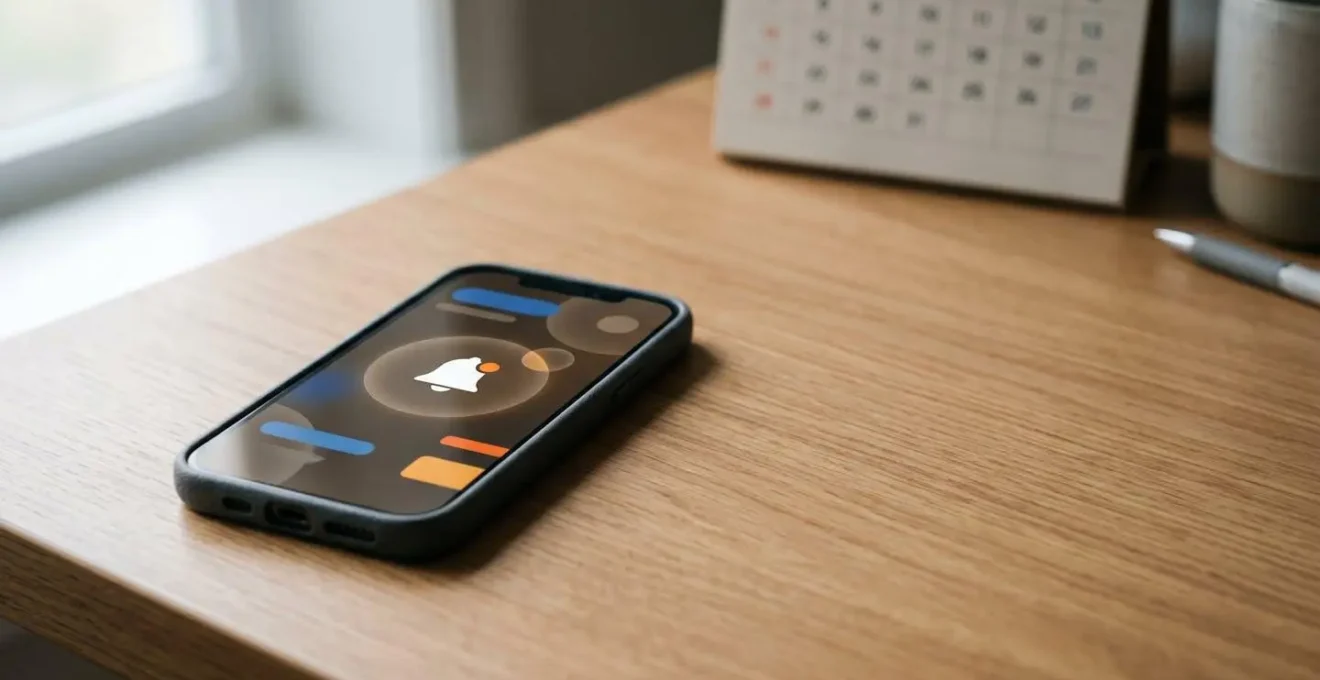 Vue rapprochée d'un smartphone affichant une notification de rappel d'échéance sur fond minimaliste