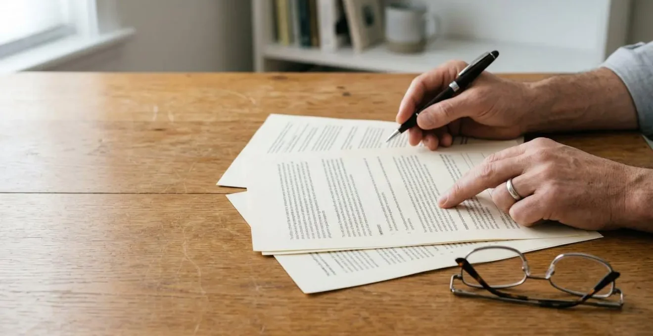 Personne examinant attentivement des documents d'assurance prévoyance avec une loupe, symbolisant la vigilance dans la déclaration des risques