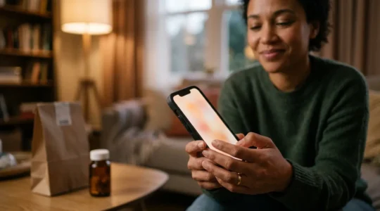 Une personne utilisant un smartphone pour une consultation medicale a distance avec son medecin