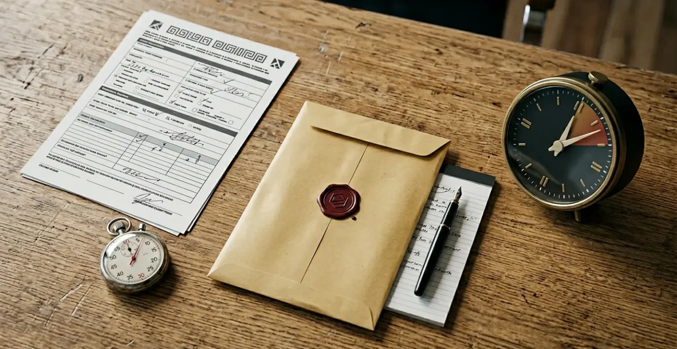 Document de déclaration de sinistre avec tampon et chronomètre symbolisant l'urgence du délai légal de 48 heures en assurance