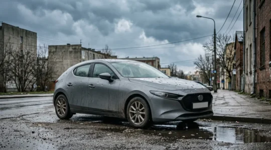 Véhicule automobile sévèrement endommagé par des conditions météorologiques extrêmes dans un environnement urbain post-intempérie